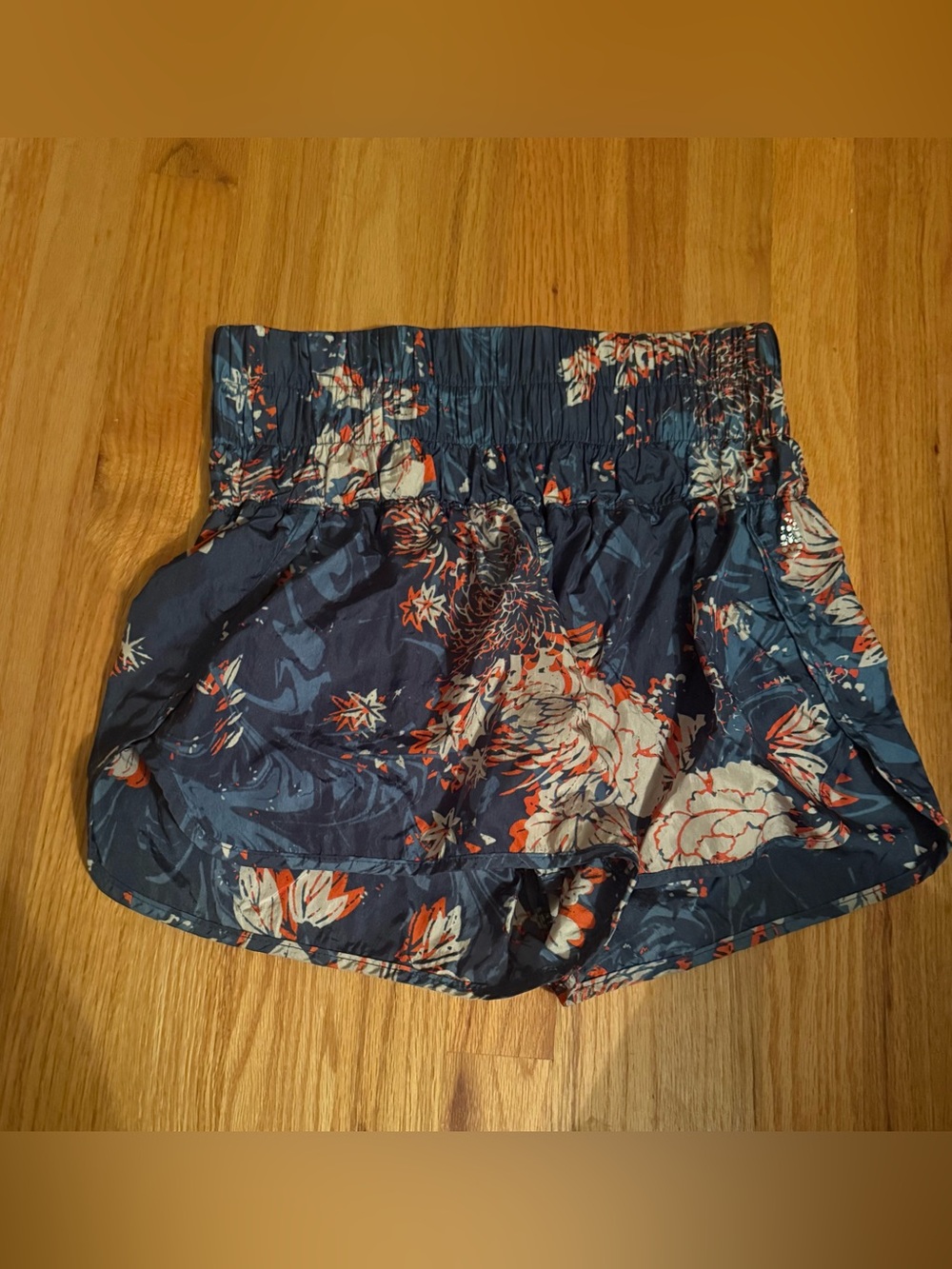 Free People Blue Floral Shorts with White and Coral Accents